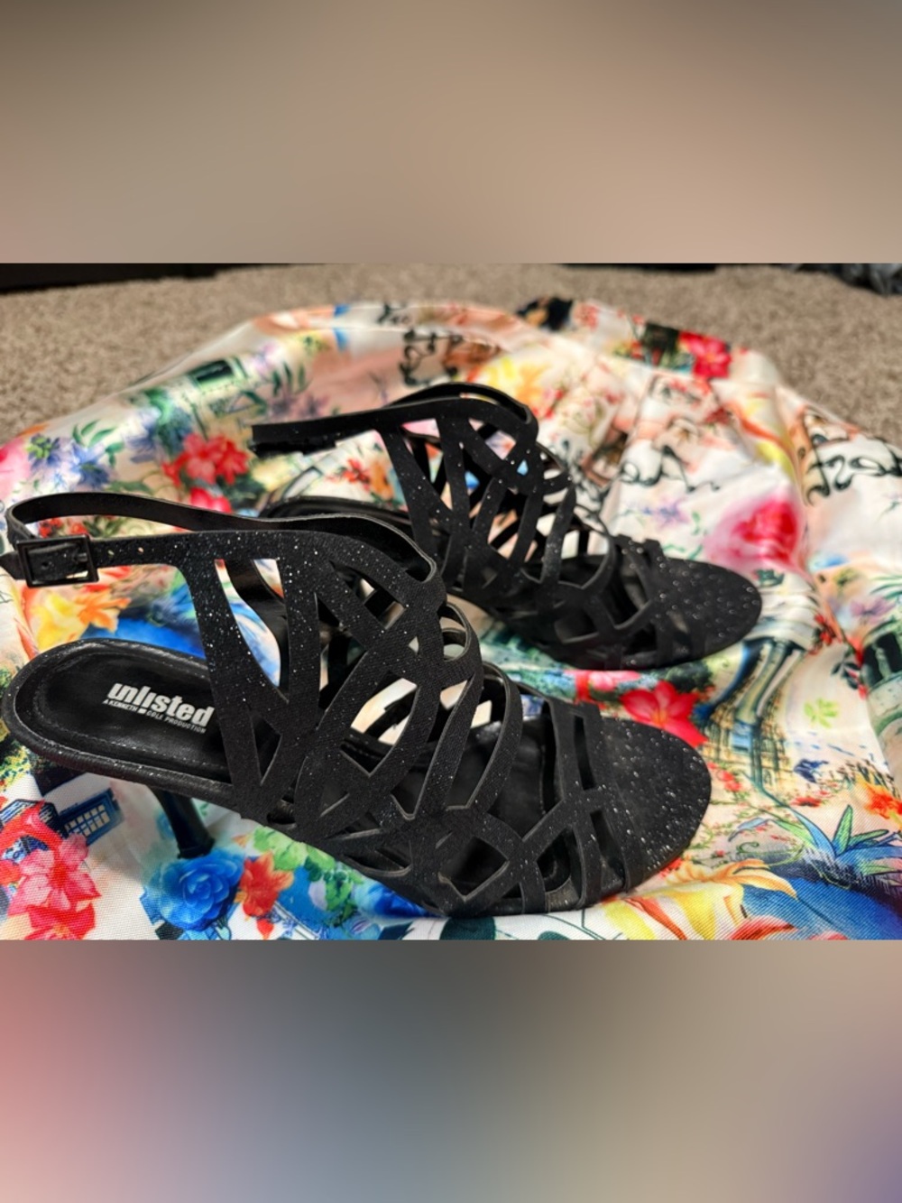 Black Glitter Strappy Slingback Heels -(unlisted by Kenneth Cole) (10)